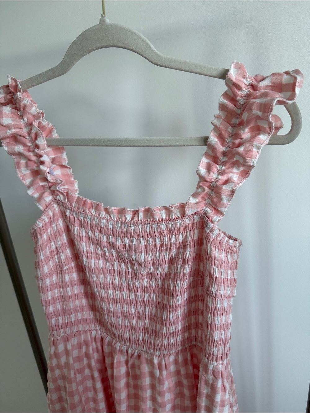 Pretty Garden Pink Gingham Midi Dress with Ruffle Straps - Picture 2 of 5